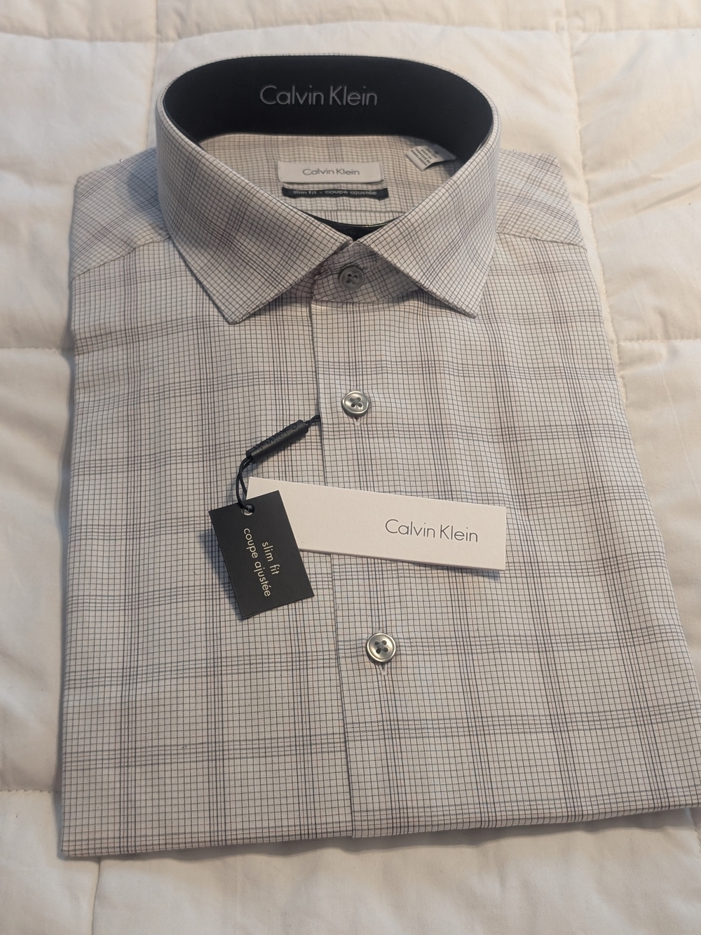 Calvin Klein Men’s Light Gray Check Dress Shirt